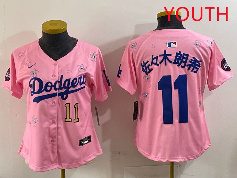Youth Los Angeles Dodgers #11 R.Sasaki Pink Sakura Edition 2025 Nike MLB Jersey style 3